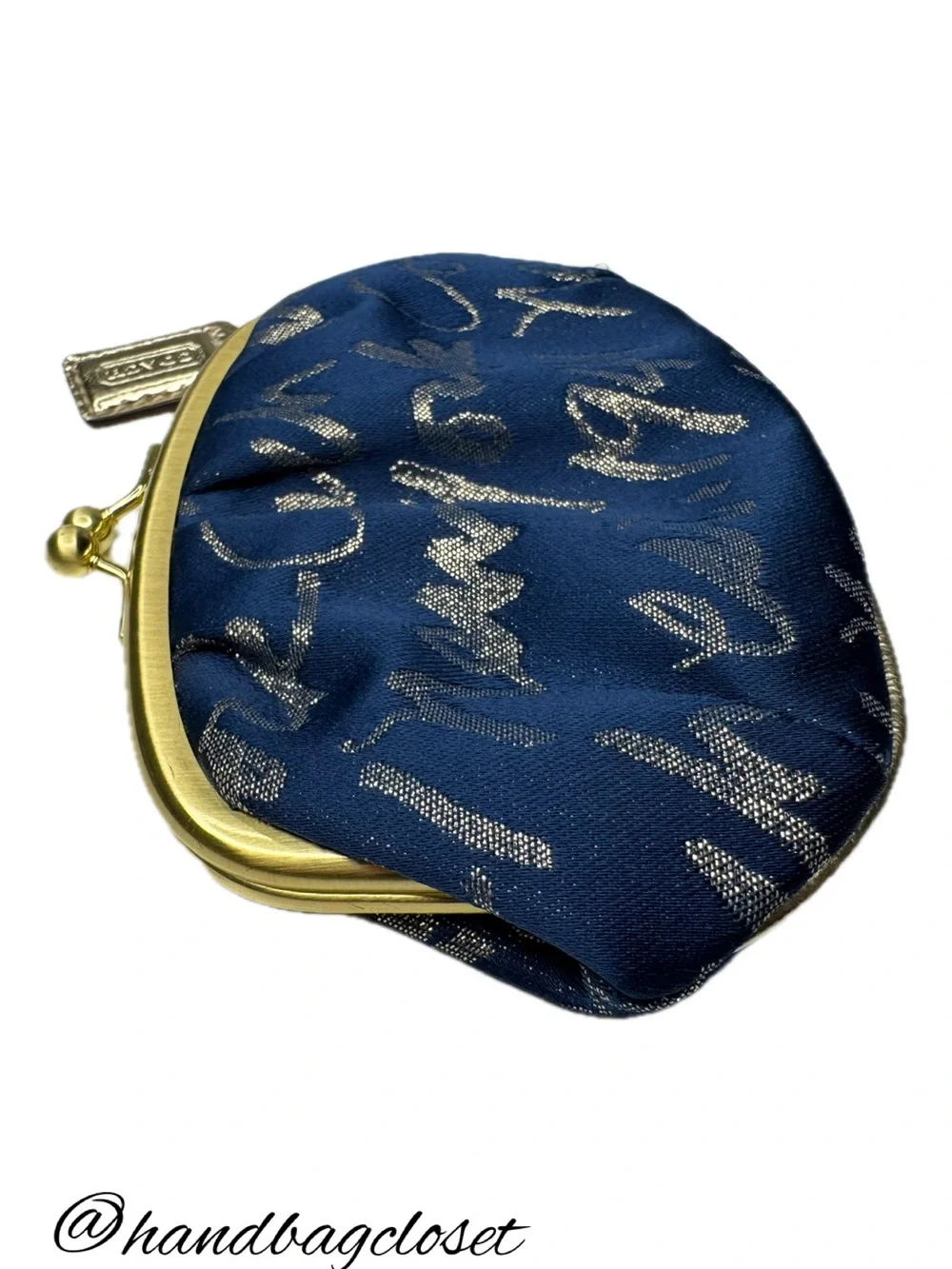 Coach Y2K Poppy Signature Script Kisslock Navy Frame Coin Bag Purse F61036 EUC